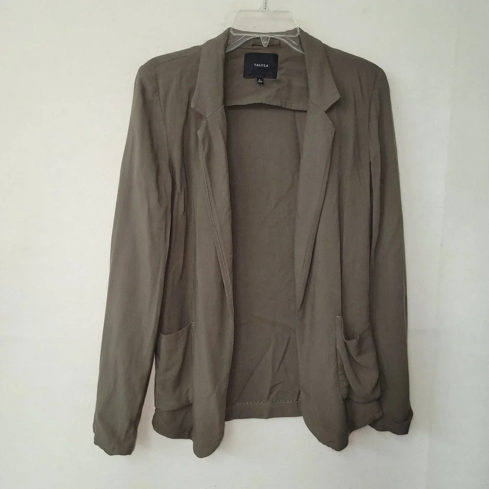 Talula Womens Olive Green Open Front Blazer Jacket Size‎ 4 Career Casual Rayon